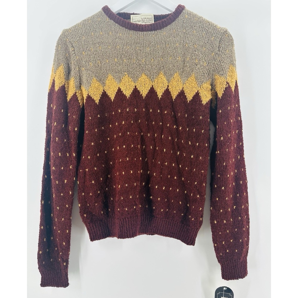 VTG Mister‎ Noah Sweater Womens Sz M Brown Maroon Geometric Pullover BB36